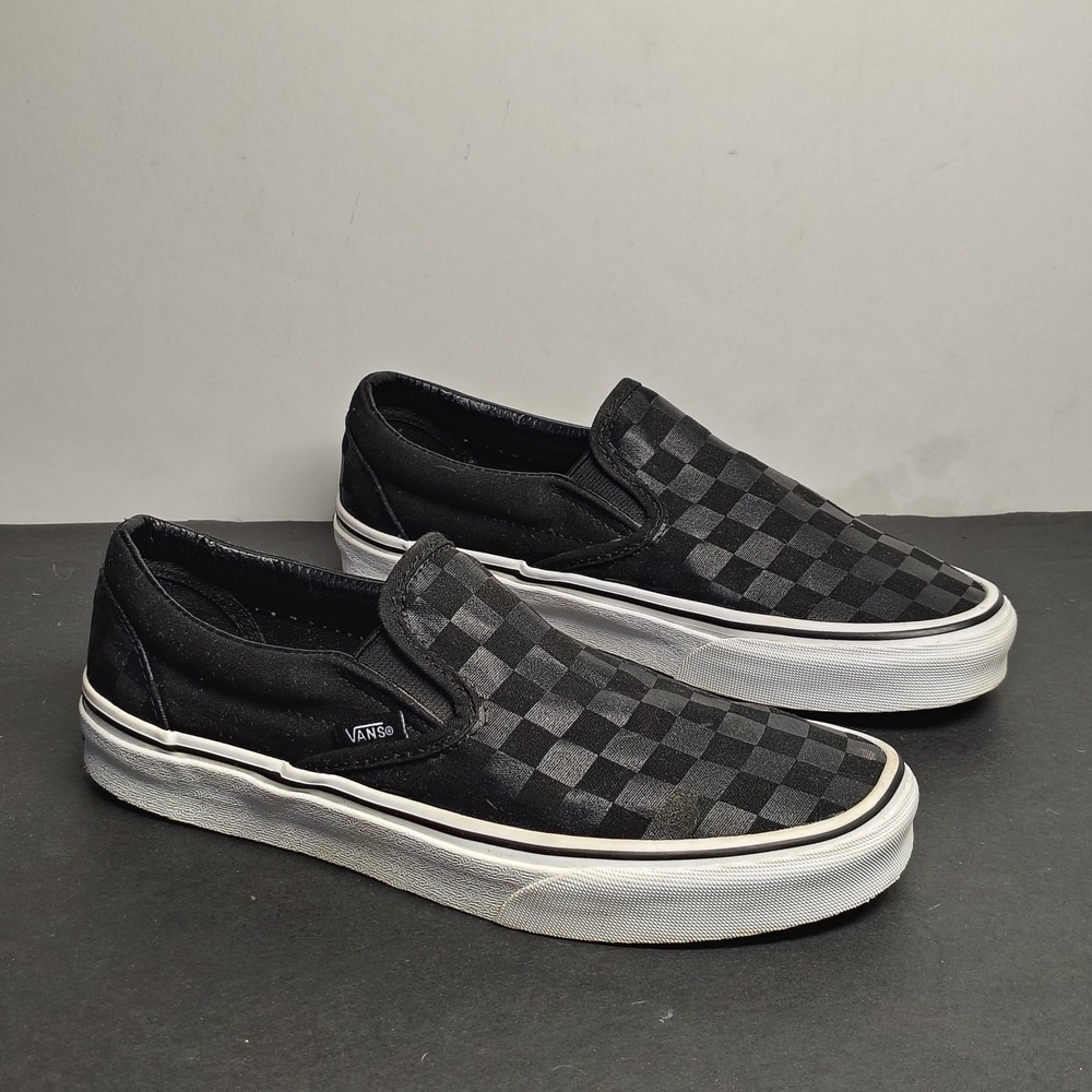 Vans Classic Slip-On Checkerboard Sneakers in Black and Gray